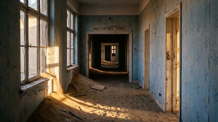 Au milieu des dunes du sud-ouest africain tiennent encore debout un hôpital et une salle des fêtes que leurs habitants ont quittés quand les gisements se sont épuisés