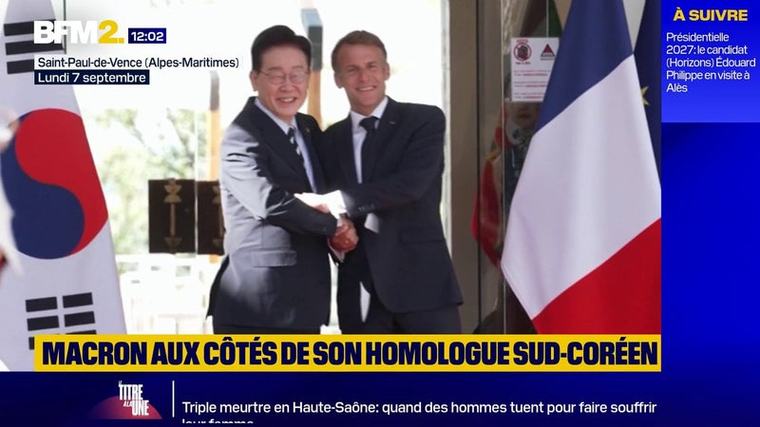 Emmanuel Macron arrive au sommet international sur l'avenir du cinéma à Saint-Paul-de-Vence