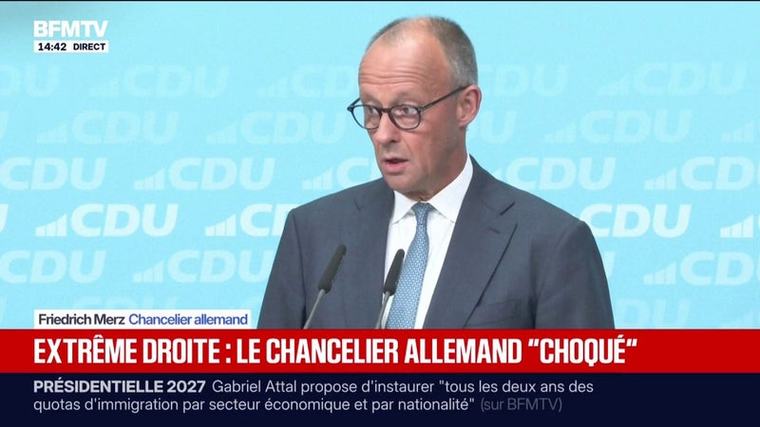 Allemagne : Friedrich Merz se dit "profondément choqué" par la victoire électorale régionale de l'extrême droite
