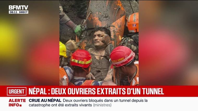 Népal: deux ouvriers extraits d'un tunnel plus d'une semaine après la catastrophe qui a touché le pays