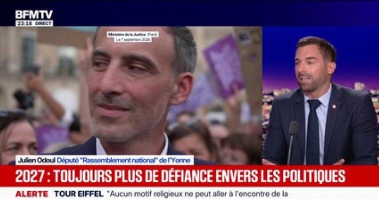 Raphaël Glucksmann chahuté lors d'une manifestation: "Ça ne pouvait que mal se passer", estime Julien Odoul, député du RN
