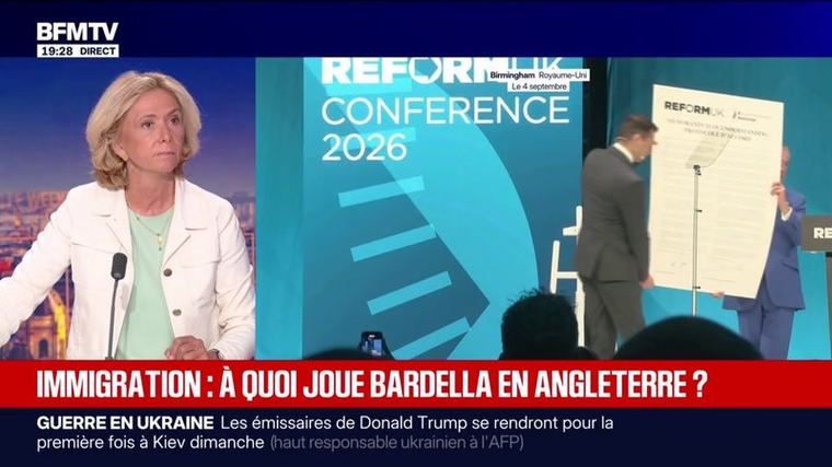 Jordan Bardella au côté de Nigel Farage à Birmingham: "La fermeté migratoire du RN est en train de voler en éclats", explique Valérie Pécresse, présidente LR de la région Île-de-France